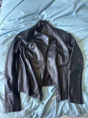 Vince Black Leather Asymmetric Motorcycle Jacket